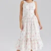 Sienna Rose Print Stretch Cotton Lace Up Midi Dress