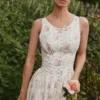 Sienna Rose Print Stretch Cotton Lace Up Midi Dress