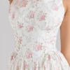 Sienna Rose Print Stretch Cotton Lace Up Midi Dress