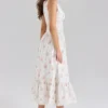 Sienna Rose Print Stretch Cotton Lace Up Midi Dress