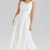 Sienna White Stretch Cotton Lace Up Midi Dress