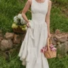 Sienna White Stretch Cotton Lace Up Midi Dress