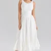 Sienna White Stretch Cotton Lace Up Midi Dress