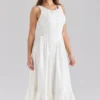 Sienna White Stretch Cotton Lace Up Midi Dress
