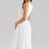 Sienna White Stretch Cotton Lace Up Midi Dress