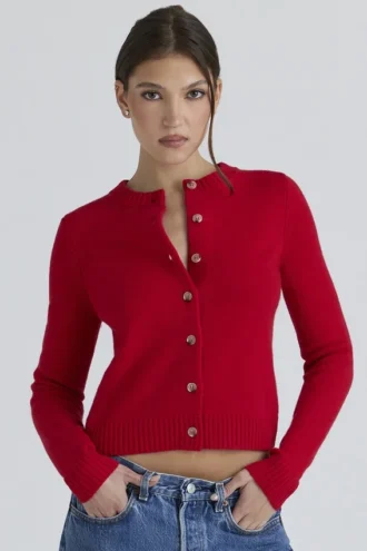 Signature Red Cashmere + Merino Wool Cardigan