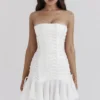 Sirena White Strapless Lace Up Mini Dress