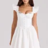 Sisi White Cotton Embroidered Mini Dress