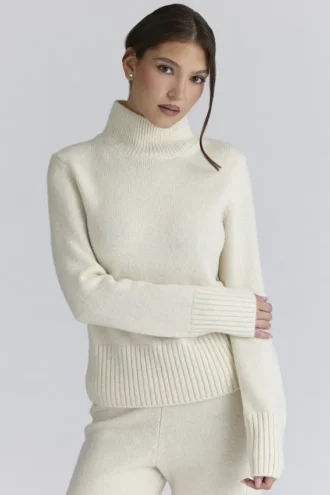 Skye Ivory Merino Wool Roll Neck Sweater