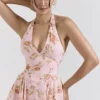 Solada English Vintage Rose Print Georgette Halter Sundress