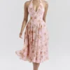 Solada English Vintage Rose Print Georgette Halter Sundress