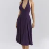 Solada Grape Georgette Halter Sundress