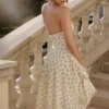 Solada Ivory Vintage Floral Print Georgette Halter Sundress