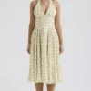 Solada Ivory Vintage Floral Print Georgette Halter Sundress