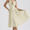 Solada Ivory Vintage Floral Print Georgette Halter Sundress