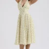 Solada Ivory Vintage Floral Print Georgette Halter Sundress