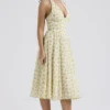 Solada Ivory Vintage Floral Print Georgette Halter Sundress