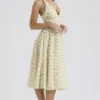 Solada Ivory Vintage Floral Print Georgette Halter Sundress
