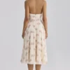 Solada Ivory Vintage Rose Print Georgette Midi Halter Dress