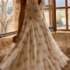 Solada Ivory Vintage Rose Print Georgette Midi Halter Dress