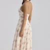 Solada Ivory Vintage Rose Print Georgette Midi Halter Dress