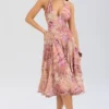 Solada Paisley Patchwork Print Georgette Halter Sundress