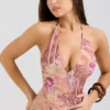 Solada Paisley Patchwork Print Georgette Halter Sundress