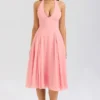 Solada Peach Georgette Halter Sundress