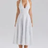 Solada Polka Dot Print Georgette Halter Sundress