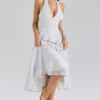 Solada Polka Dot Print Georgette Halter Sundress