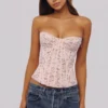 Solaine Baby Pink Floral Lace Boned Corset Top