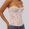 Solaine Baby Pink Floral Lace Boned Corset Top