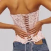 Solaine Baby Pink Floral Lace Boned Corset Top