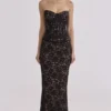 Solaine Black + Blush Lace Corset Maxi Dress