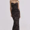 Solaine Black + Blush Lace Corset Maxi Dress