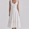 Solana White Cotton Waist Cinch Midi Sundress