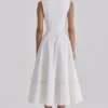 Solana White Cotton Waist Cinch Midi Sundress