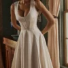 Solana White Cotton Waist Cinch Midi Sundress