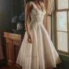 Solana White Cotton Waist Cinch Midi Sundress