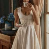 Solana White Cotton Waist Cinch Midi Sundress