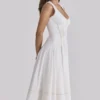 Solana White Cotton Waist Cinch Midi Sundress