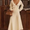 Solara Ivory Wool Mix Flared Midi Skirt