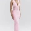 Sophina Perfectly Pink Broderie Anglais Plunge Maxi Dress