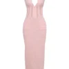 Sophina Perfectly Pink Broderie Anglais Plunge Maxi Dress