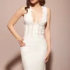 Sophina White Cotton Broderie Anglais Plunge Maxi Dress