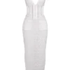Sophina White Cotton Broderie Anglais Plunge Maxi Dress