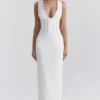 Sophina White Cotton Broderie Anglais Plunge Maxi Dress
