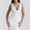 Sophina White Cotton Broderie Anglais Plunge Maxi Dress