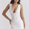 Sophina White Cotton Broderie Anglais Plunge Maxi Dress