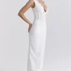 Sophina White Cotton Broderie Anglais Plunge Maxi Dress